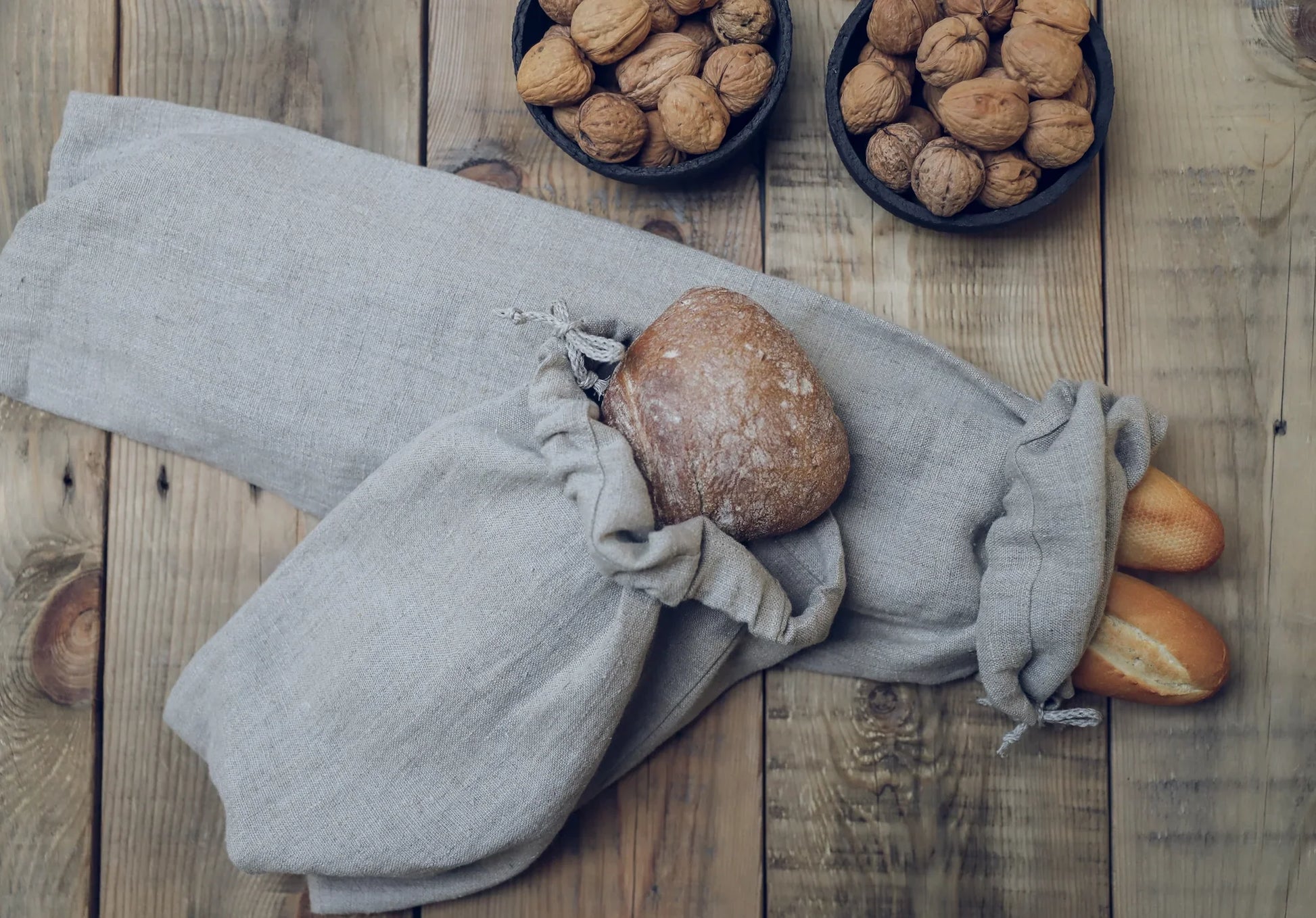Sac à pain en lin pur naturel avec cordon de serrage, fabrication artisanale, format 25 x 35 cm, sac écologique pour conserver le pain