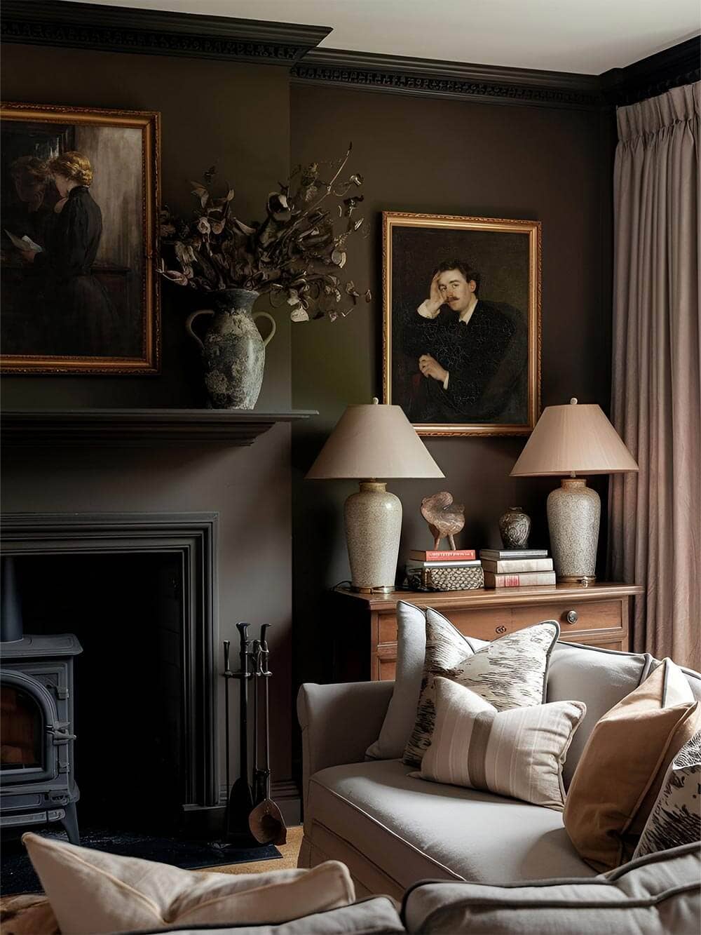 affiche encadrée Hermann Hartwich au-dessus d’une console style campagne chic Madame Beaumont