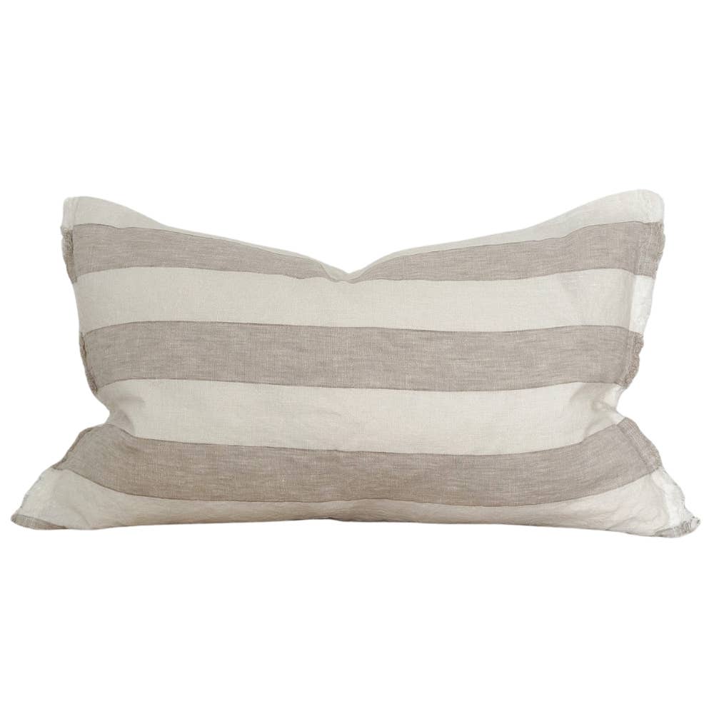 Housse de coussin en lin 50x30 — Rayure large naturelle