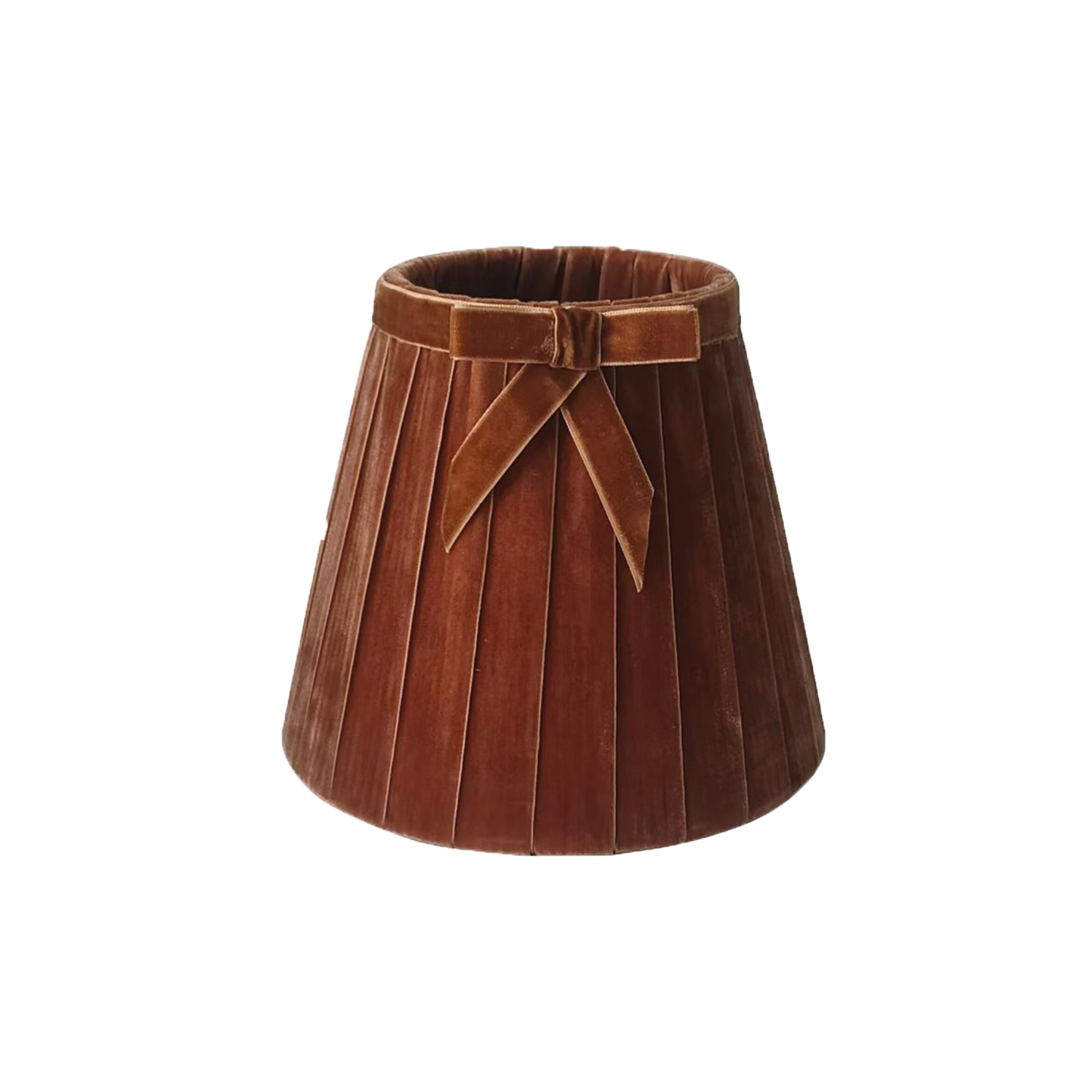 Petit abat-jour en velours brun avec ruban et nœud, style rétro chic, compatible douille E27, Madame Beaumont.