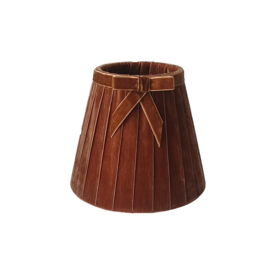 Petit abat-jour en velours brun avec ruban et nœud, style rétro chic, compatible douille E27, Madame Beaumont.