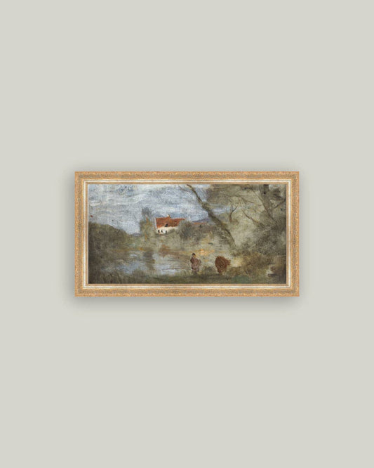 Paysage au bord de l’eau — Jean-Baptiste Corot (Toile encadrée)