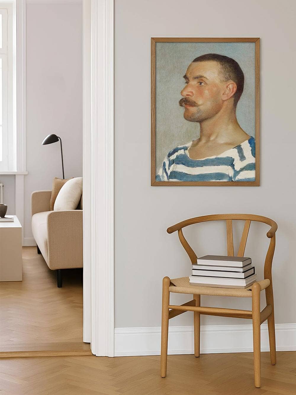 Reproduction Le gondolier accroché sur un mur au dessus d'une chaise