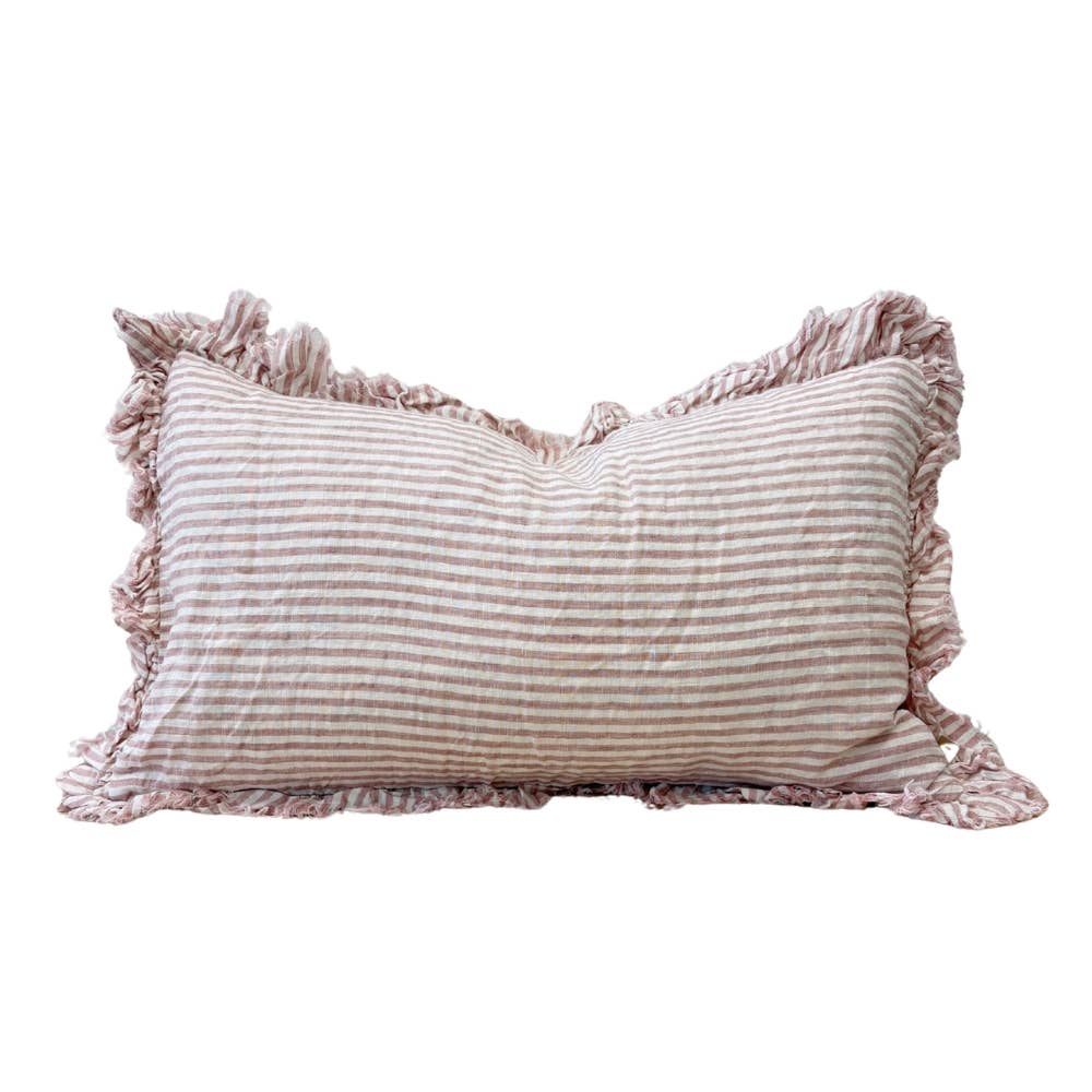 Housse de coussin en lin rayé rose | 50 × 30 cm