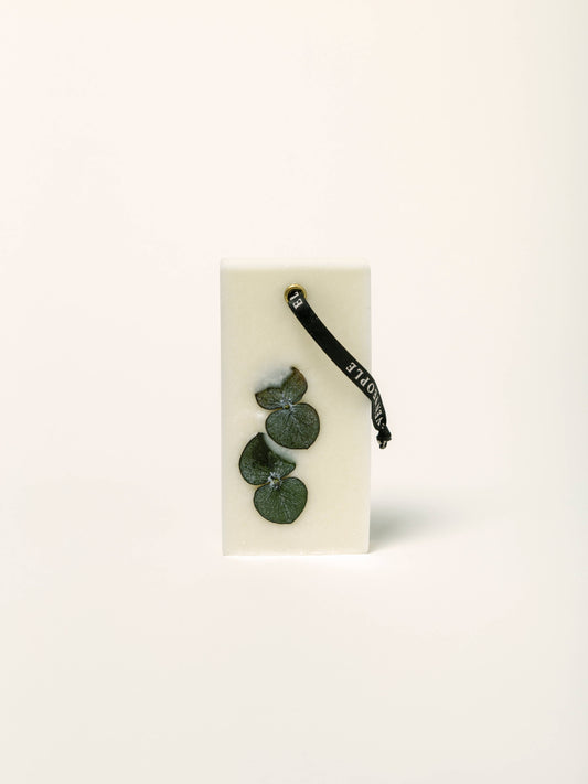 Désodorisant solide Atlantique en cire de soja parfumée au sel de mer, jasmin et bois de cèdre, fait main avec ruban coton noir