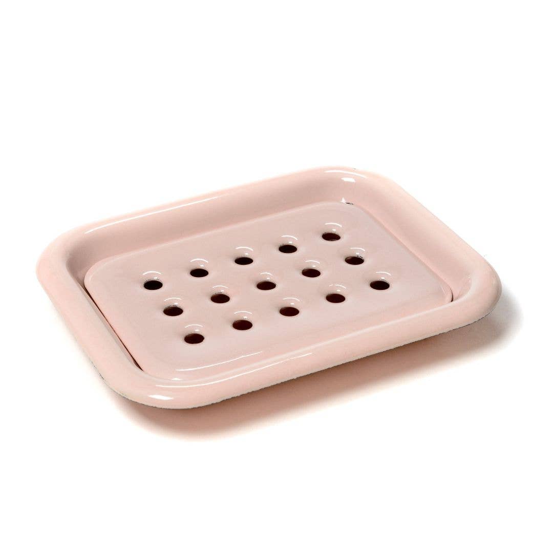 Porte-savon en émail pastel rose – 14 cm
