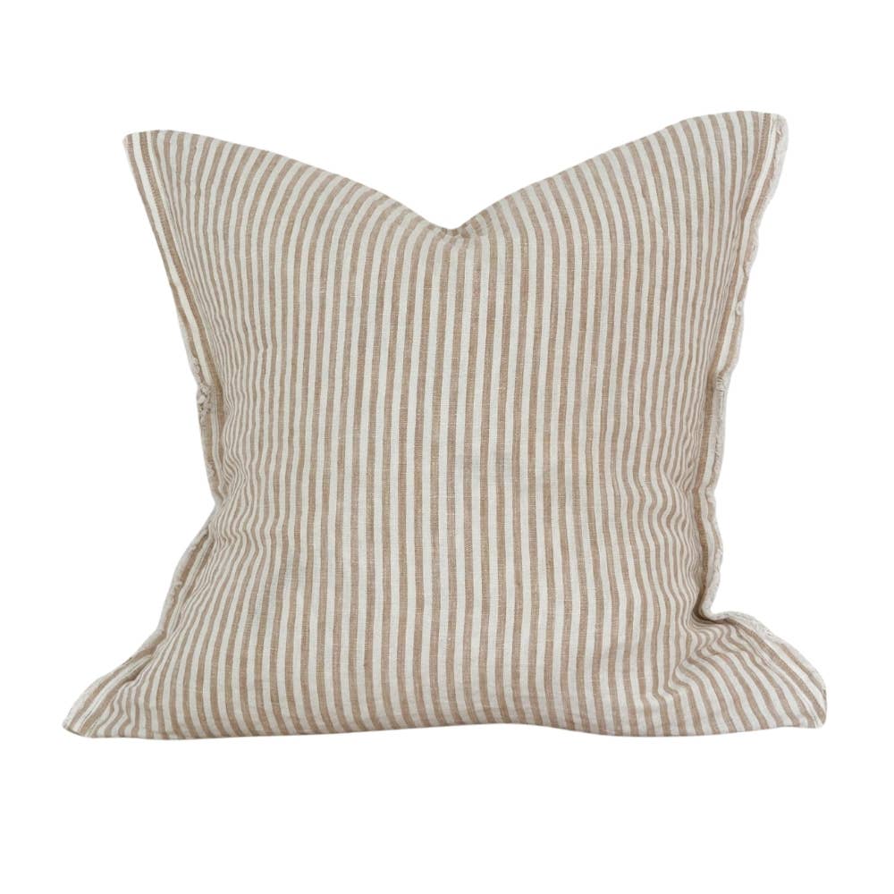 Housse de coussin en lin — Rayure marron clair-53x53