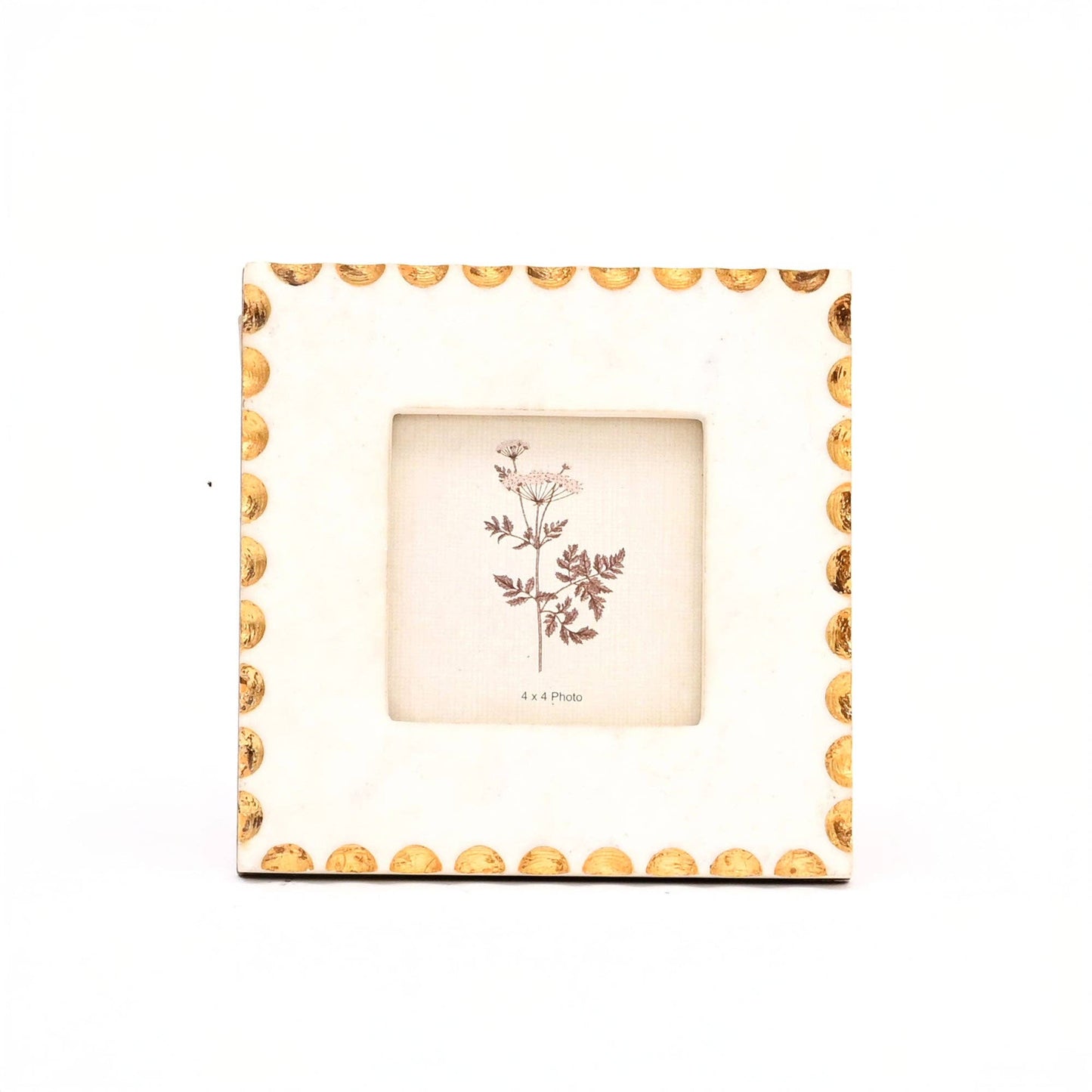 Cadre photo carré en marbre blanc avec détails dorés, format 10 x 10 cm, style raffiné Madame Beaumont.