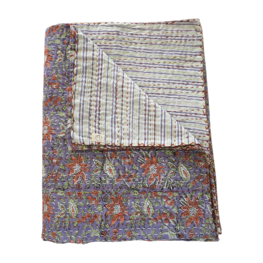 Courtepointe indienne réversible en coton avec imprimés floraux