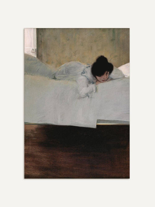 Femme allongée en blanc – Affiche portrait