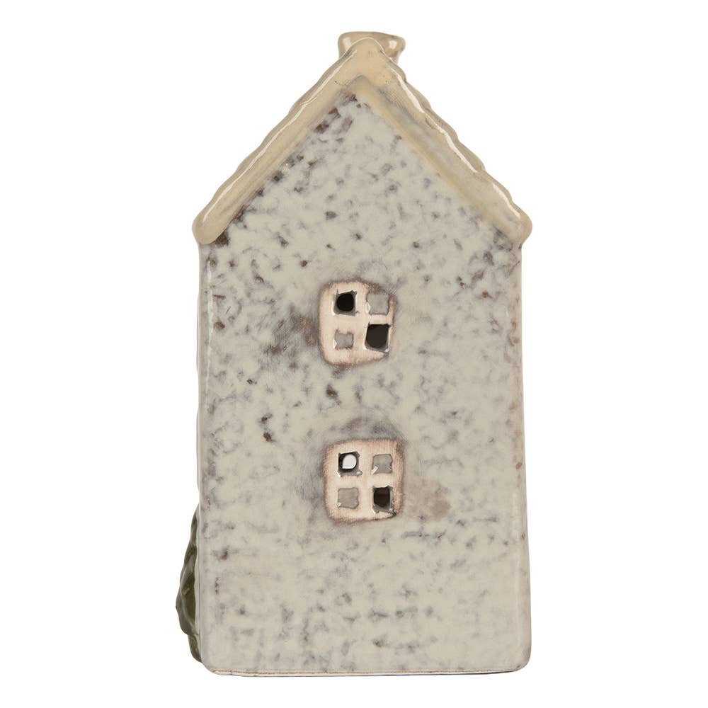 Photophore Maison en céramique grise – 15 cm