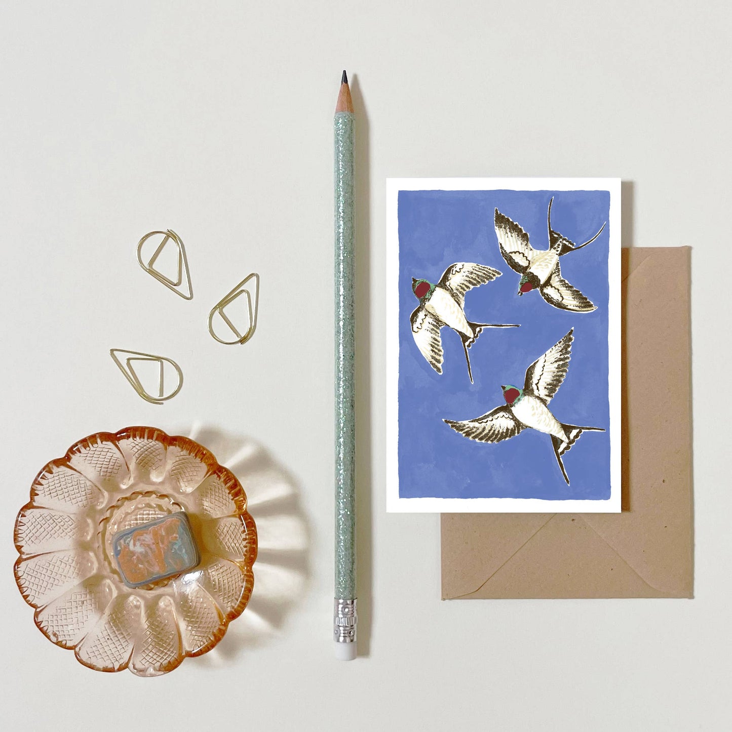 Mini carte illustrée hirondelles– papeterie nature