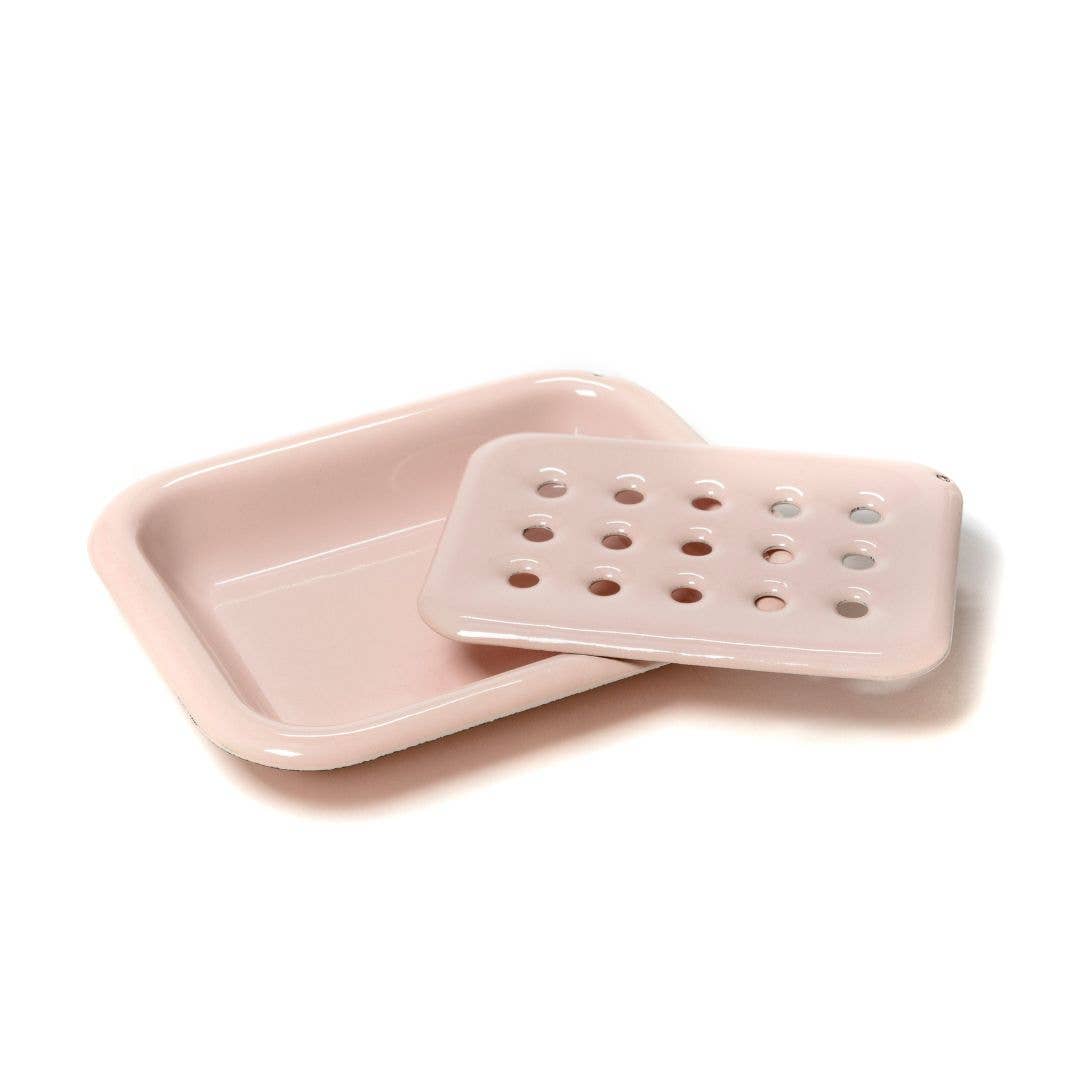 Porte-savon en émail pastel rose – 14 cm