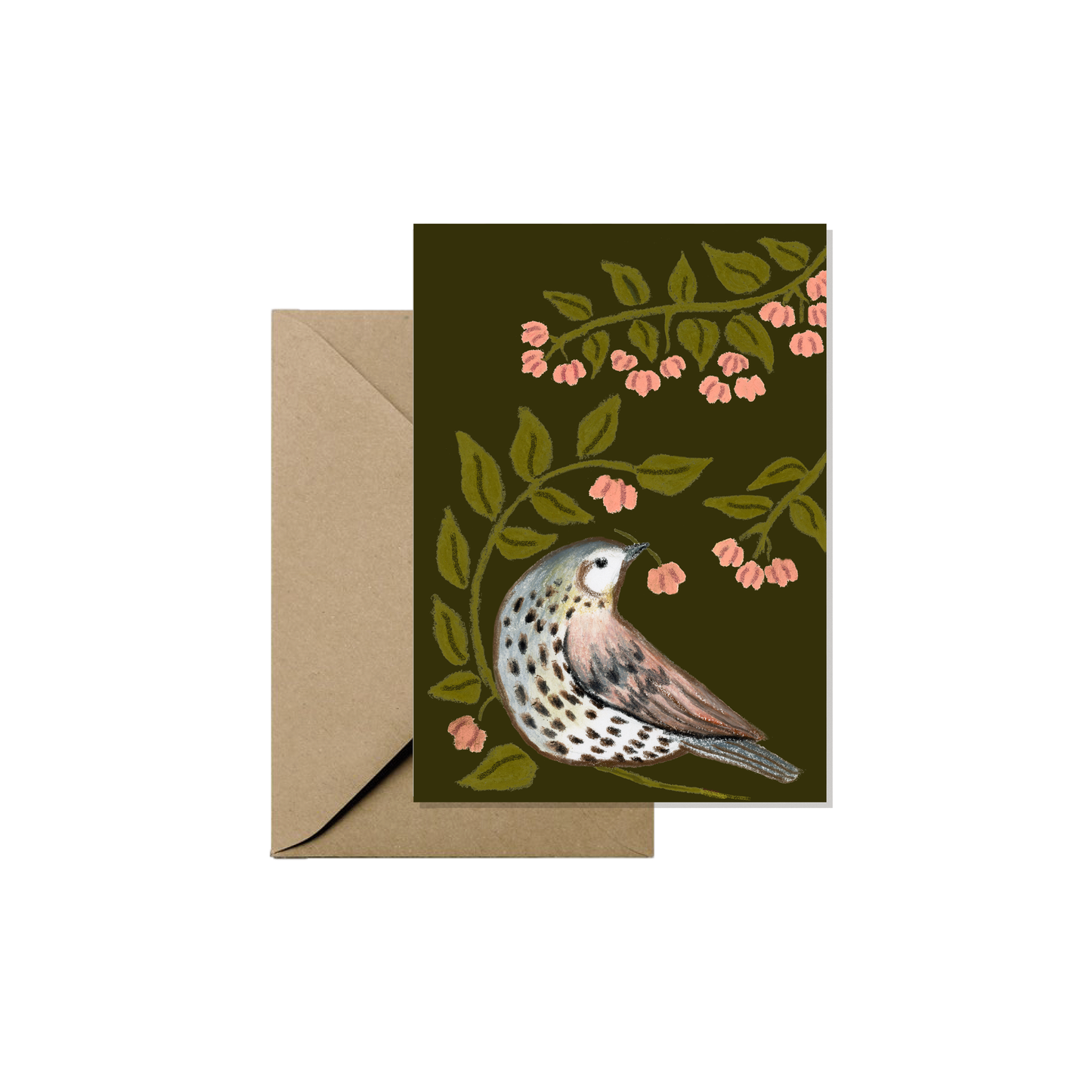 Mini carte illustrée oiseau et fleurs – papeterie nature
