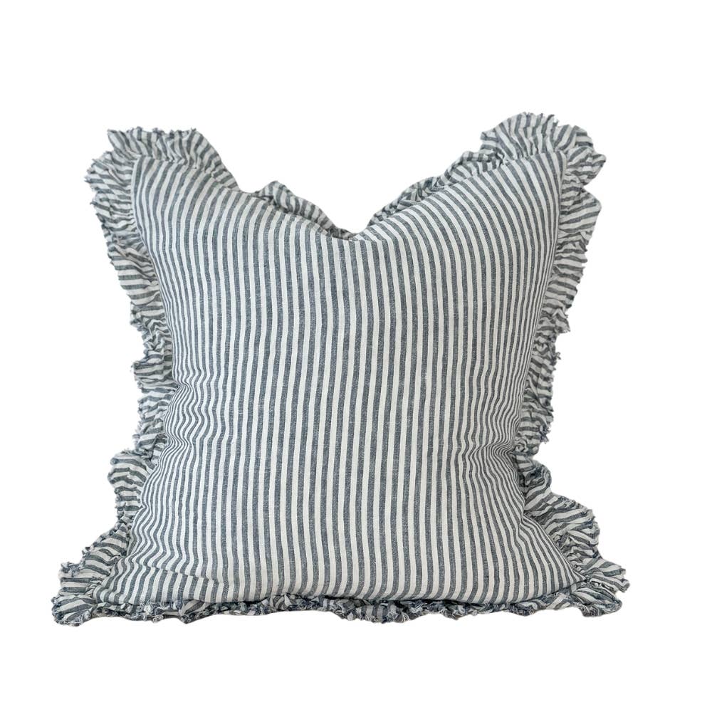 Housse de coussin rayée bleu et crème | 53 × 53 cm