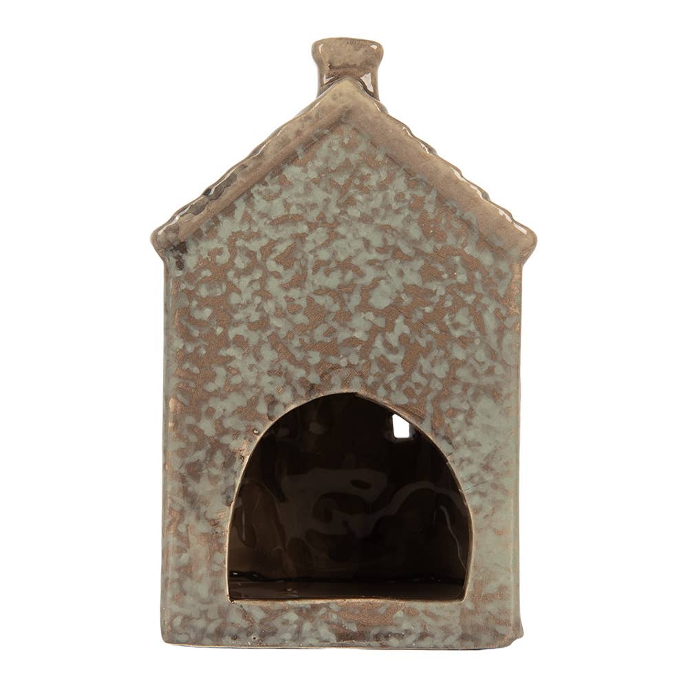 Photophore Maison en céramique verte – 15 cm