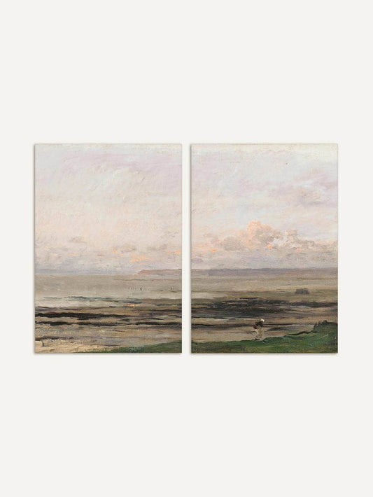 Les deux reproductions côte à côte, représentant un paysage marin paisible dans la lumière du soir.