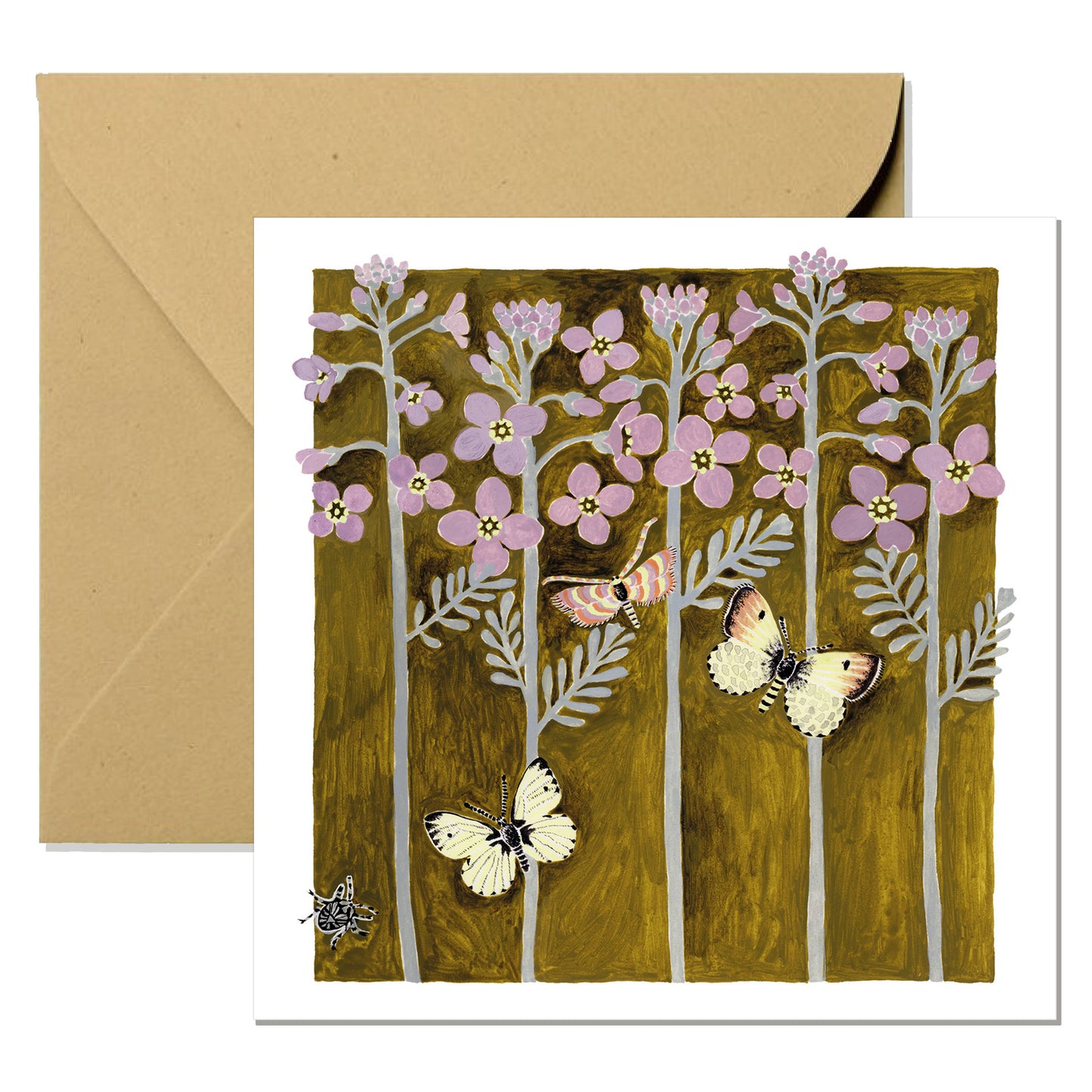 Carte botanique fleurs & papillons – grand format carré