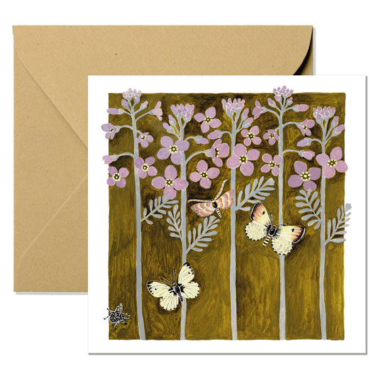 Carte botanique fleurs & papillons – grand format carré
