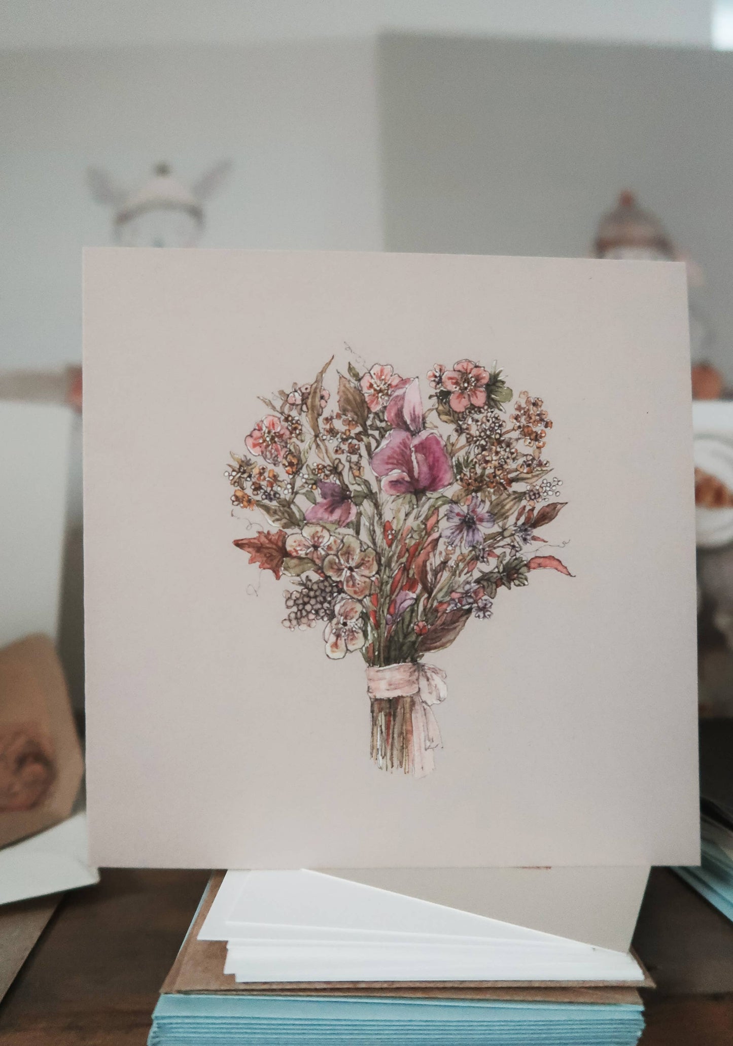 Carte Fleurie – Bouquet de Pois de Senteur (13×13 cm) - Madame Beaumont