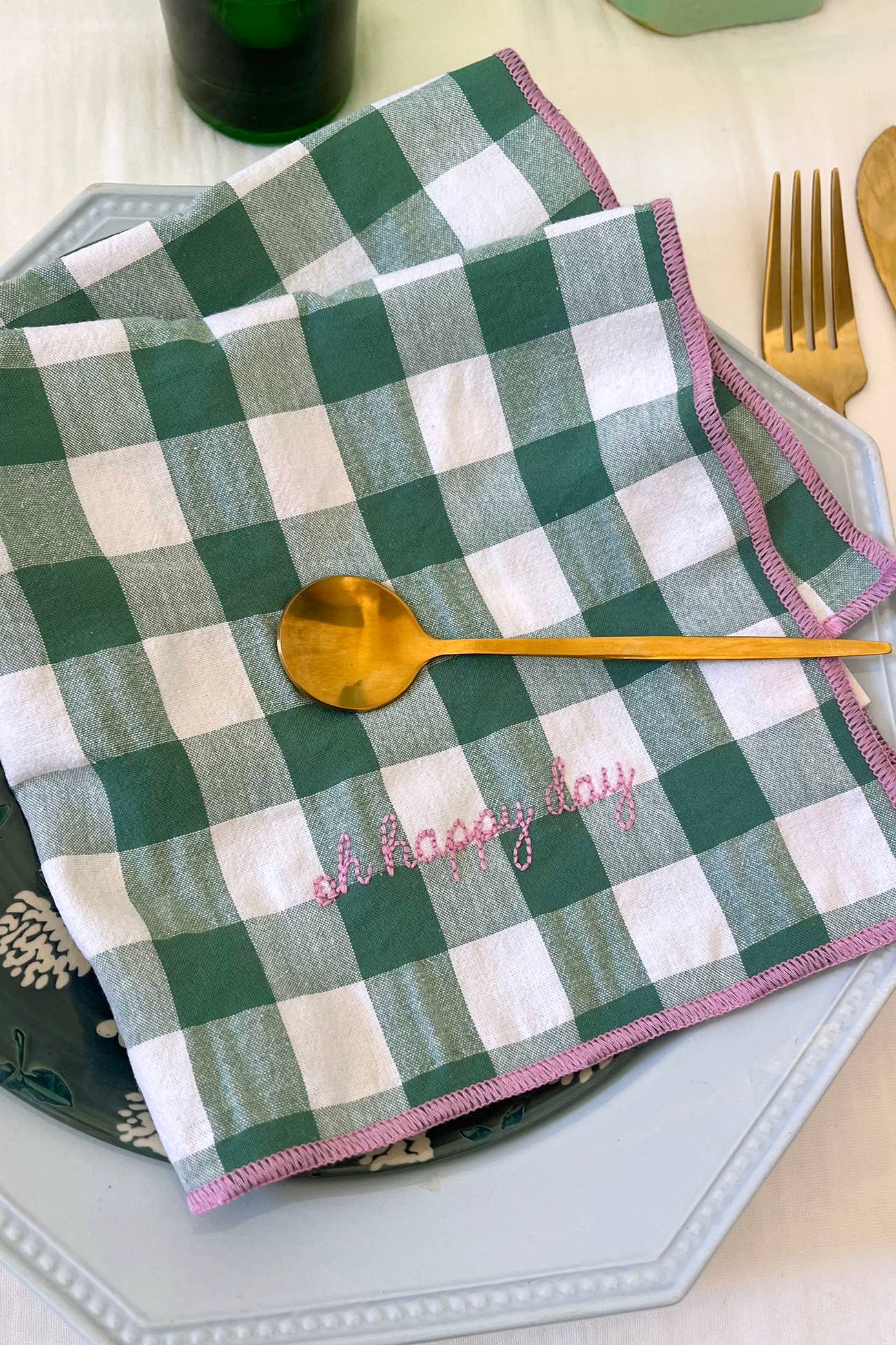 Serviettes de table brodées  à carreaux vichy - 37 modèles