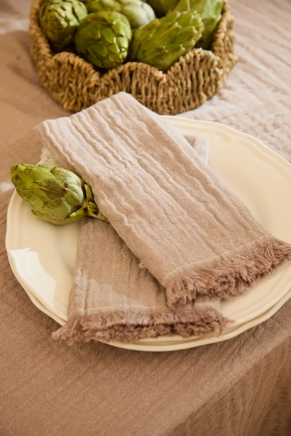 Lot de 2 Serviettes — Mousseline de Coton, lin clair