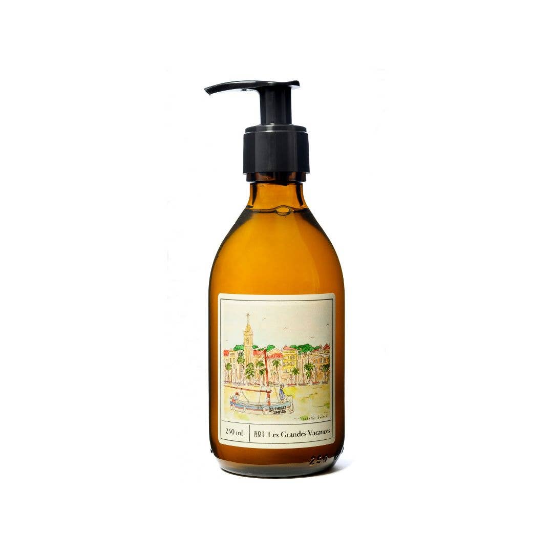Gel lavant naturel 250 ml Les Choses Simples, édition La Mer avec illustration Isabelle Boinot, flacon en verre ambré