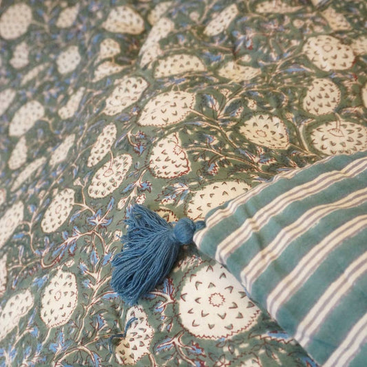 Jeté de lit block print imprimé à la main en Inde, style artisanal