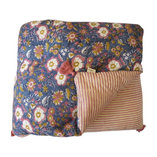 Jeté de lit en coton block print imprimé à la main en Inde