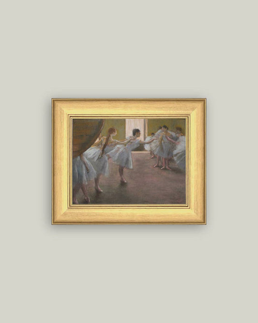 Reproduction d’art Les jeunes danseuses, toile encadrée dorée, scène poétique de ballet et d’école de danse Madame Beaumont.