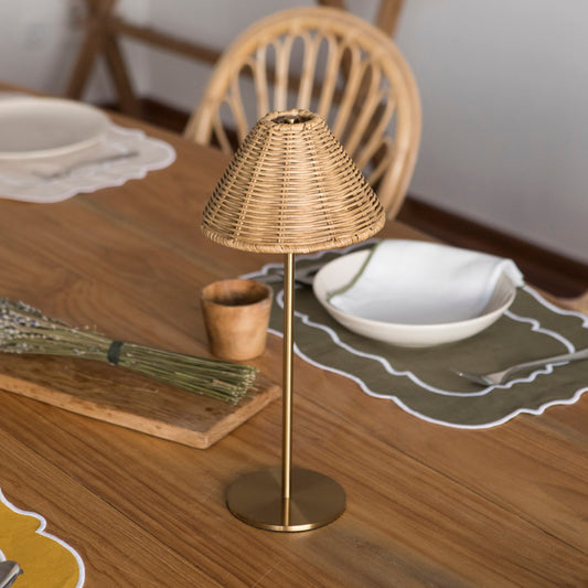 Lampe de table nomade - Laiton et Rotin - rechargeable USB