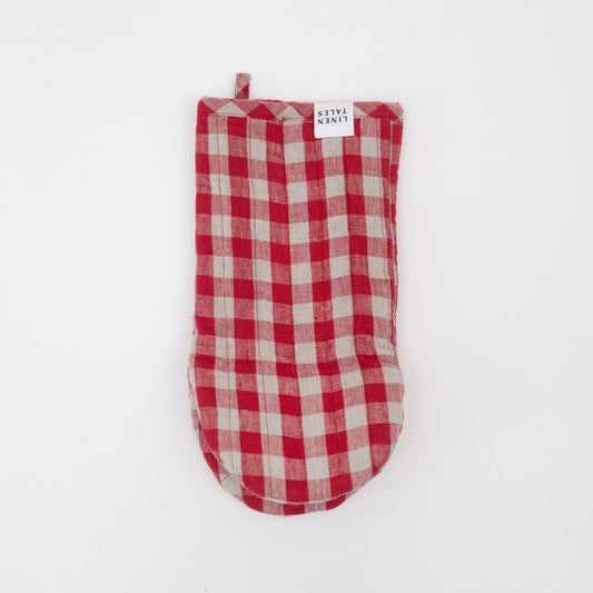 Manique en lin à carreaux rouges, accessoire de cuisine rustique et décoratif