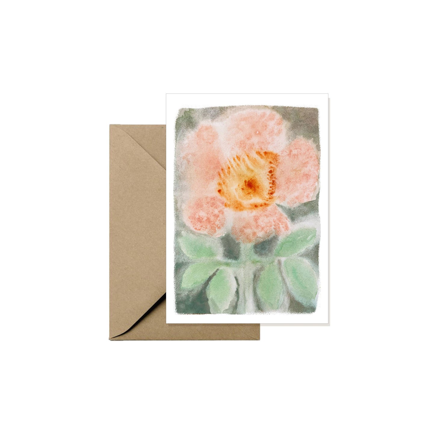 Mini carte de vœux illustrée d'une églantine avec enveloppe recyclée assortie.