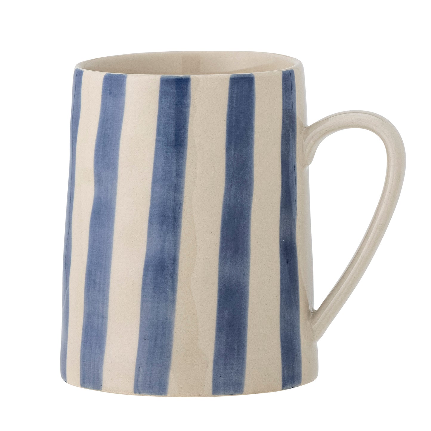 Mug Begonia bleu à rayures en grès, tasse artisanale élégante pour le café ou le thé.