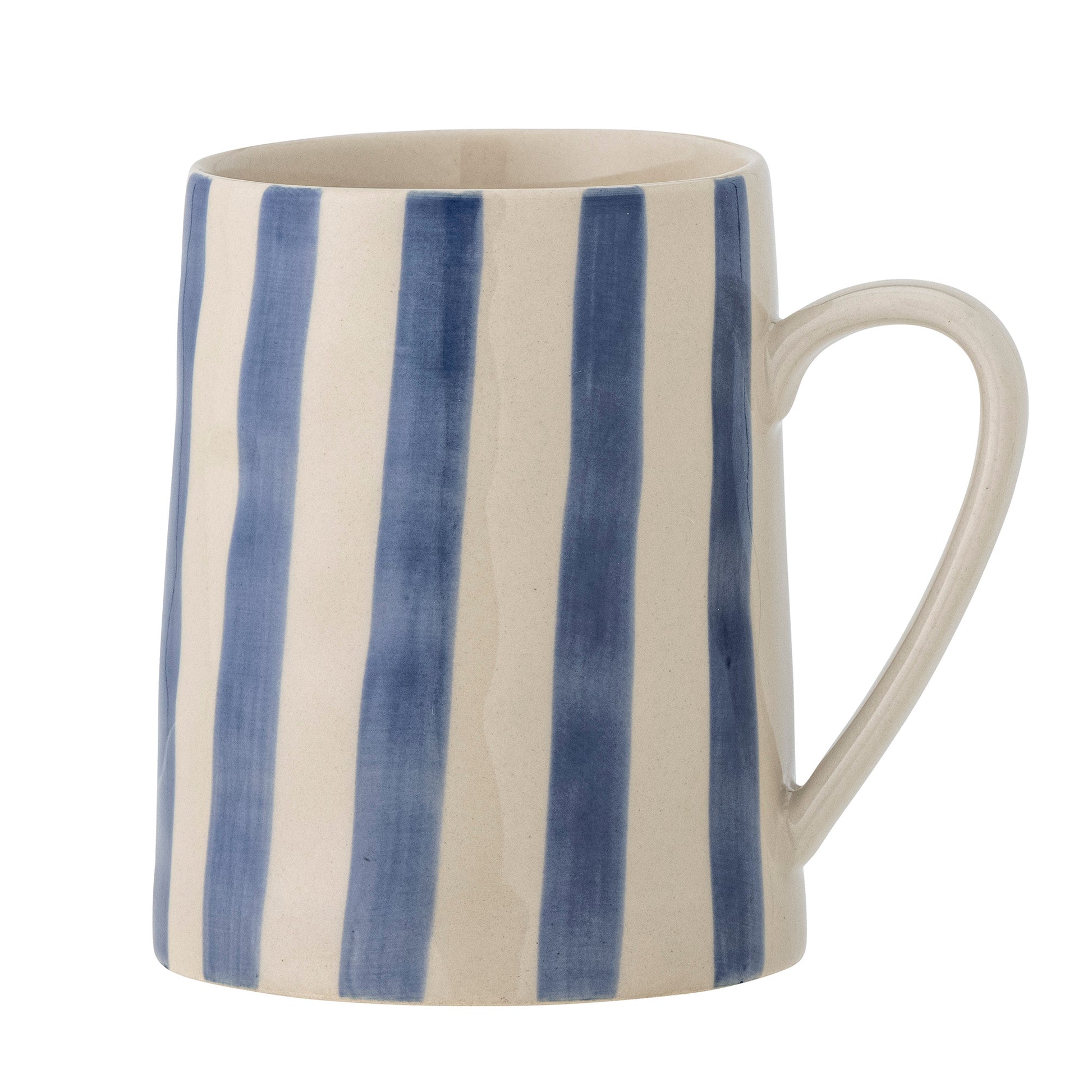 Mug Begonia bleu à rayures en grès, tasse artisanale élégante pour le café ou le thé.