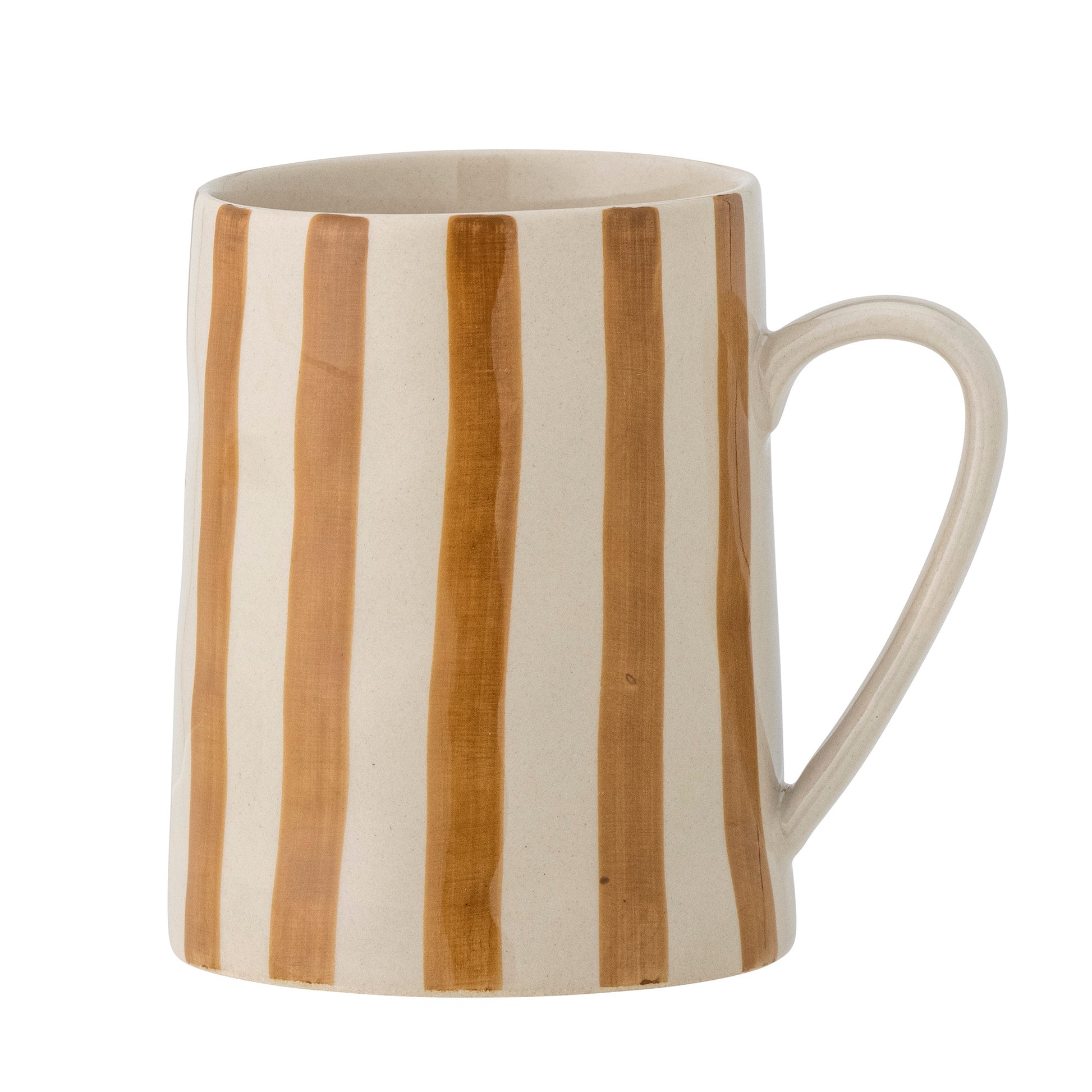 Mug Begonia marron à rayures en grès, tasse artisanale chaleureuse au style campagne chic.