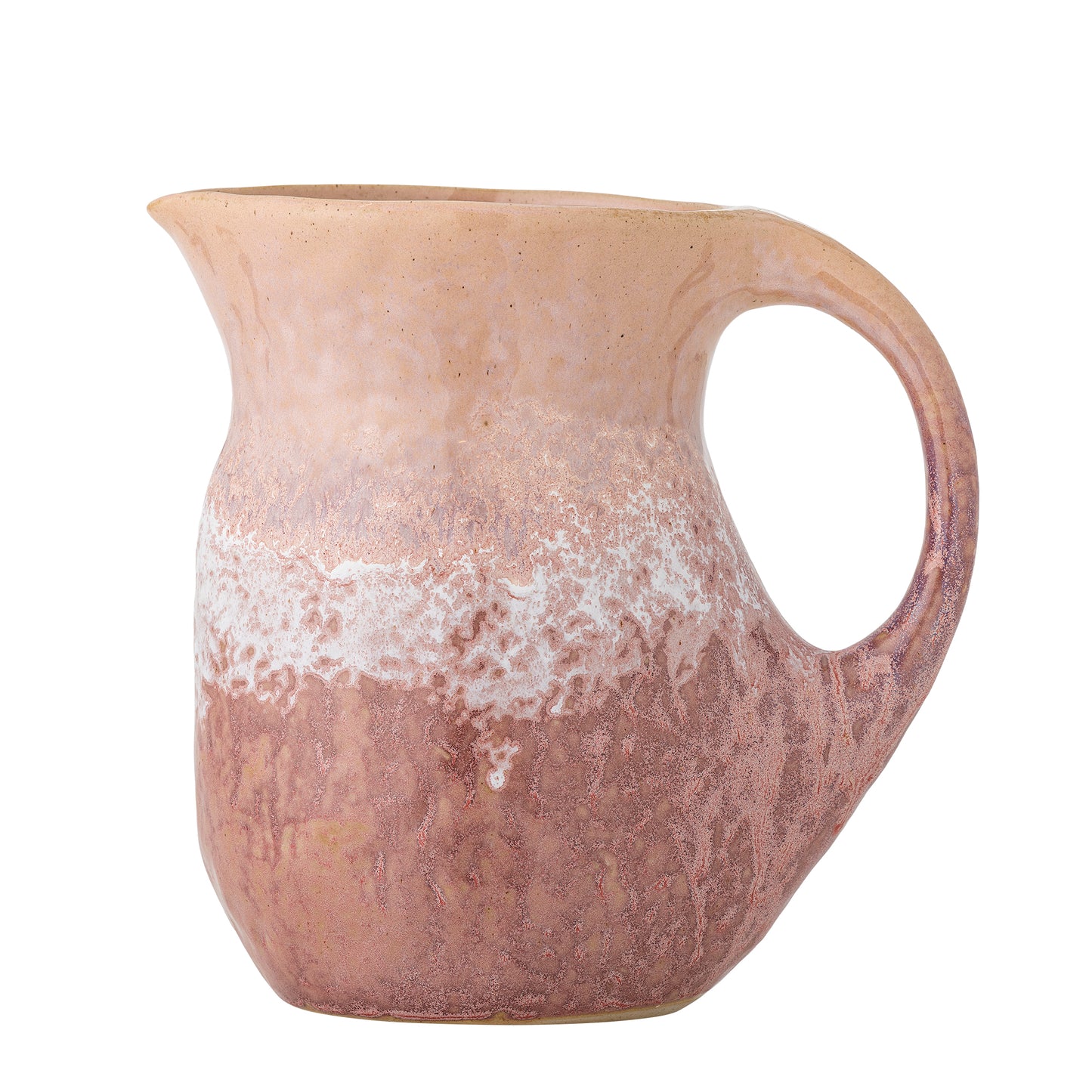 Pichet Darlene en grès rose avec glaçure réactive, pièce décorative unique au style campagne chic.