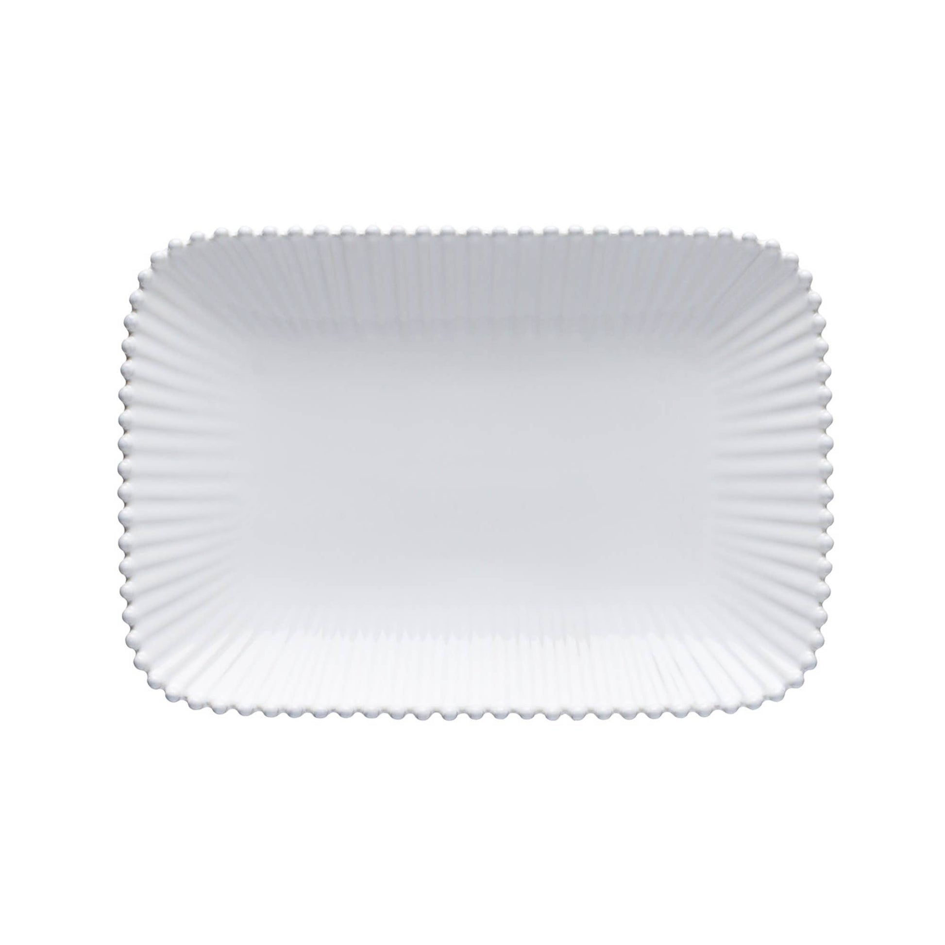 Plat rectangulaire 30 cm en grès fin blanc collection Pearl, fabriqué au Portugal, style campagne chic Madame Beaumont.