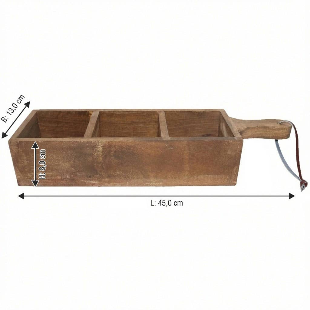 dimensions du plateau compartimenté avec manche et3 rangements