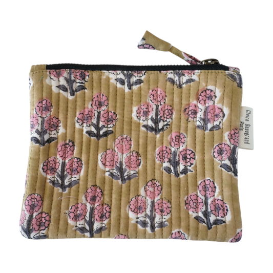 Pochette en coton imprimée à la main en Inde avec fermeture éclair bronze