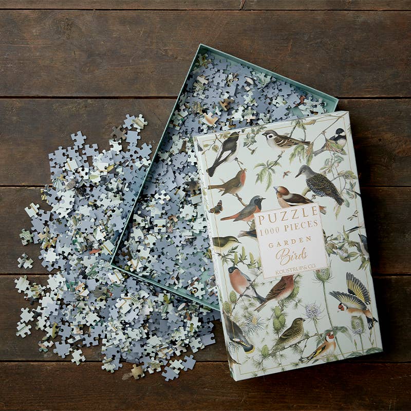 Puzzle 1000 pièces illustré de différents oiseaux colorés du jardin