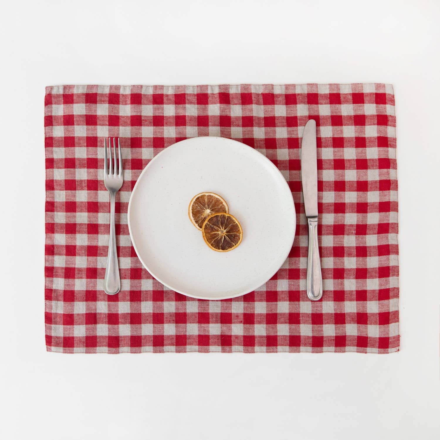 Set de table en lin lavé à carreaux rouges, double-face, fait main et certifié OEKO-TEX®