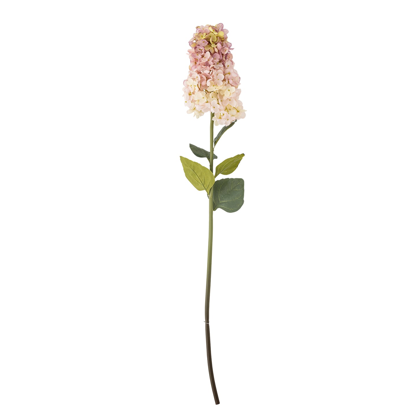 Tige d’hortensia artificielle Bloomingville aux nuances rose et blanc, idéale seule en vase ou en bouquet décoratif.