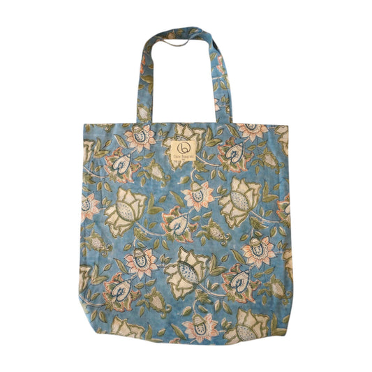 Tote bag en coton imprimé à la main en Inde, motif floral printanier