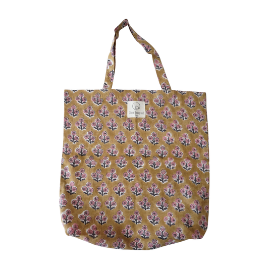 Tote bag en coton imprimé à la main en Inde, motif printanier block print